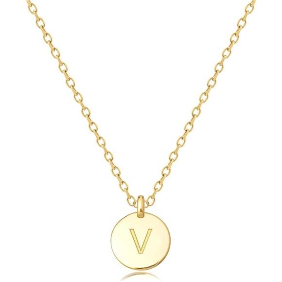 Initial Necklaces for Women Disc Pendant V - Picture 1 of 7